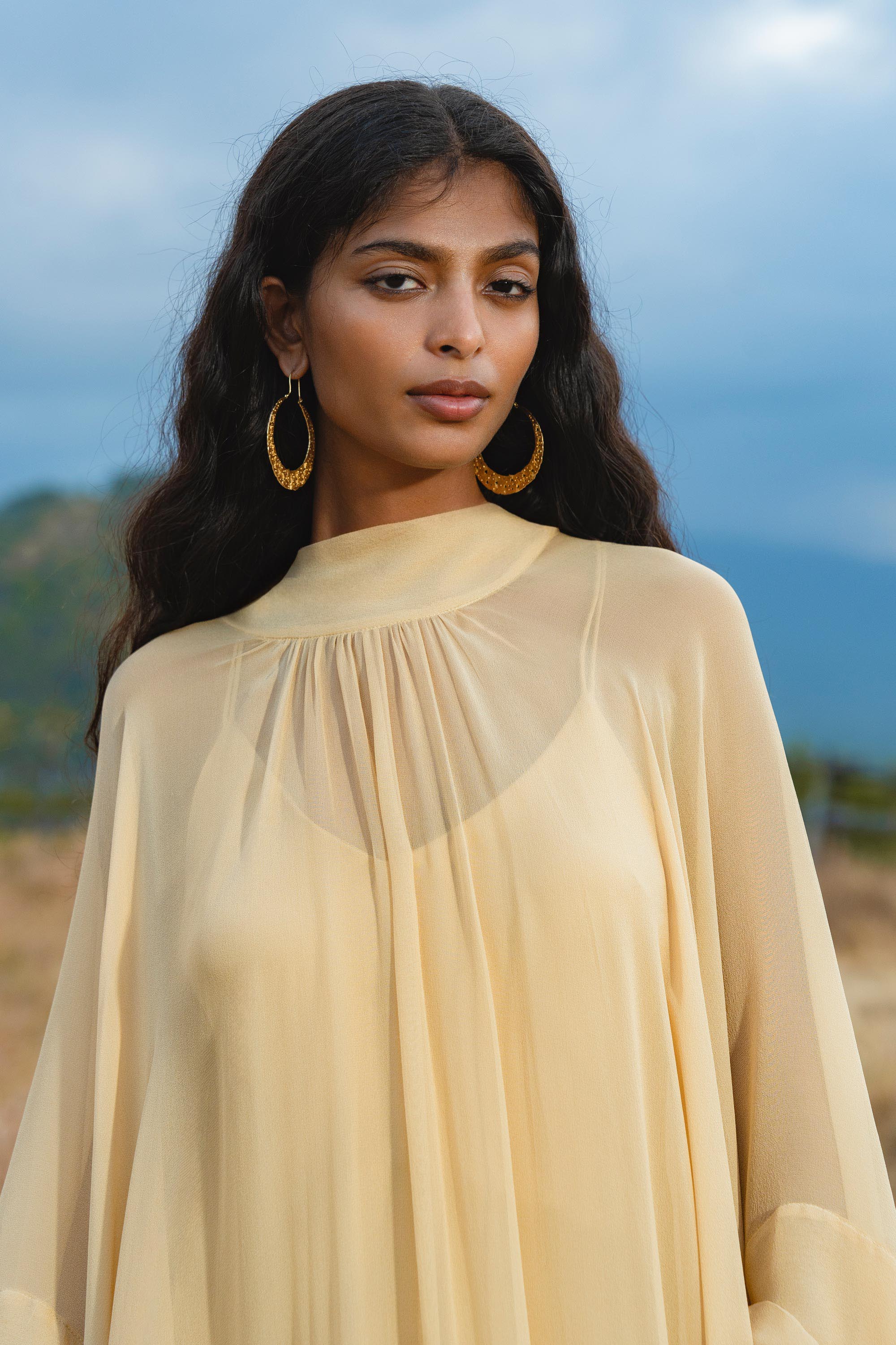 Mahadevi Dress Inka Gold – Pure Silk Chiffon Goddess Gown - AYA SW IDR