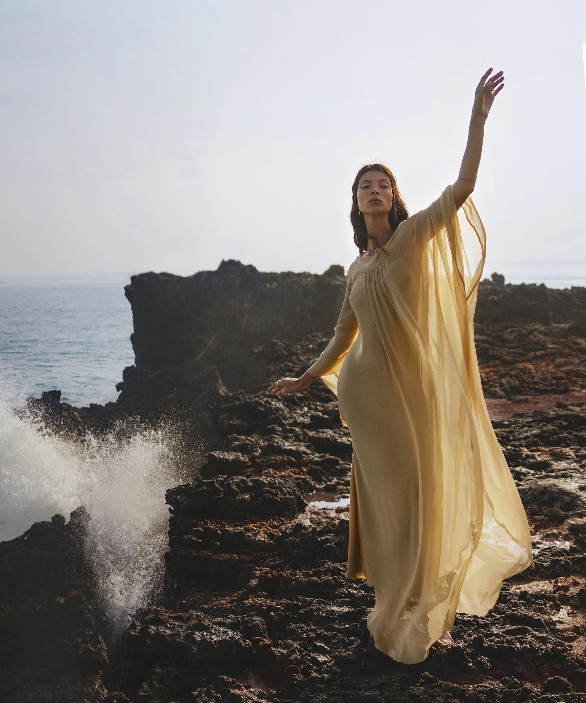 Mahadevi Dress Inka Gold – Pure Silk Chiffon Goddess Gown - AYA SW IDR