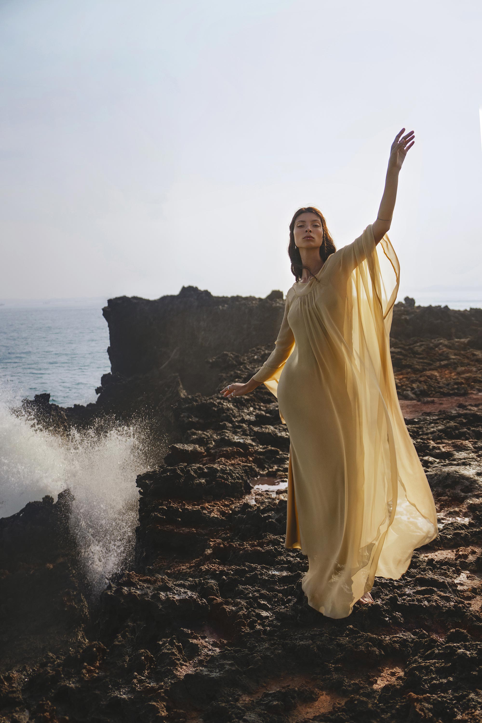 Mahadevi Dress Inka Gold – Pure Silk Chiffon Goddess Gown - AYA SW IDR