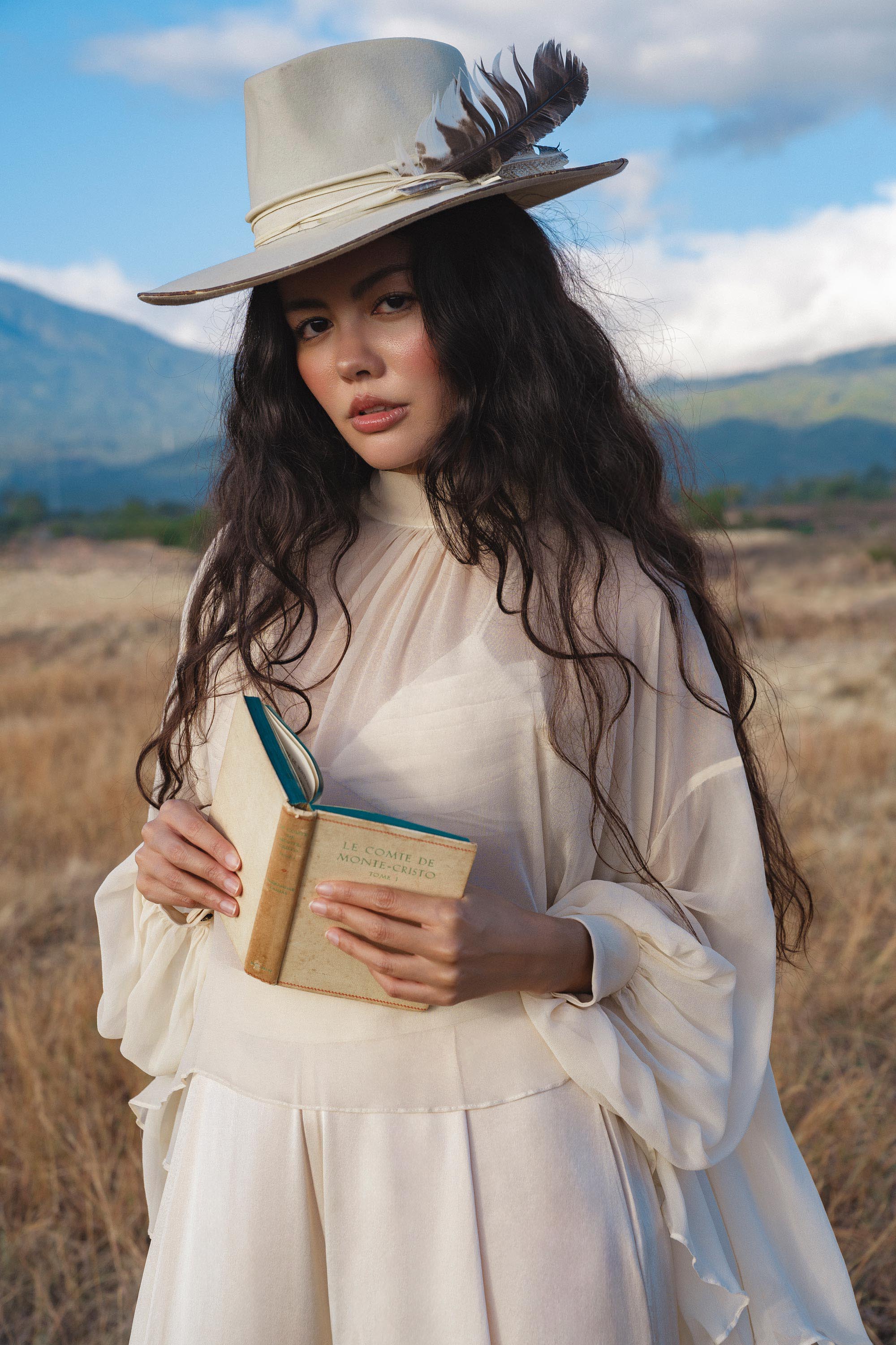 Maharani Blouse in Cream Colour – Pure Silk Chiffon Boho Top - AYA SW IDR