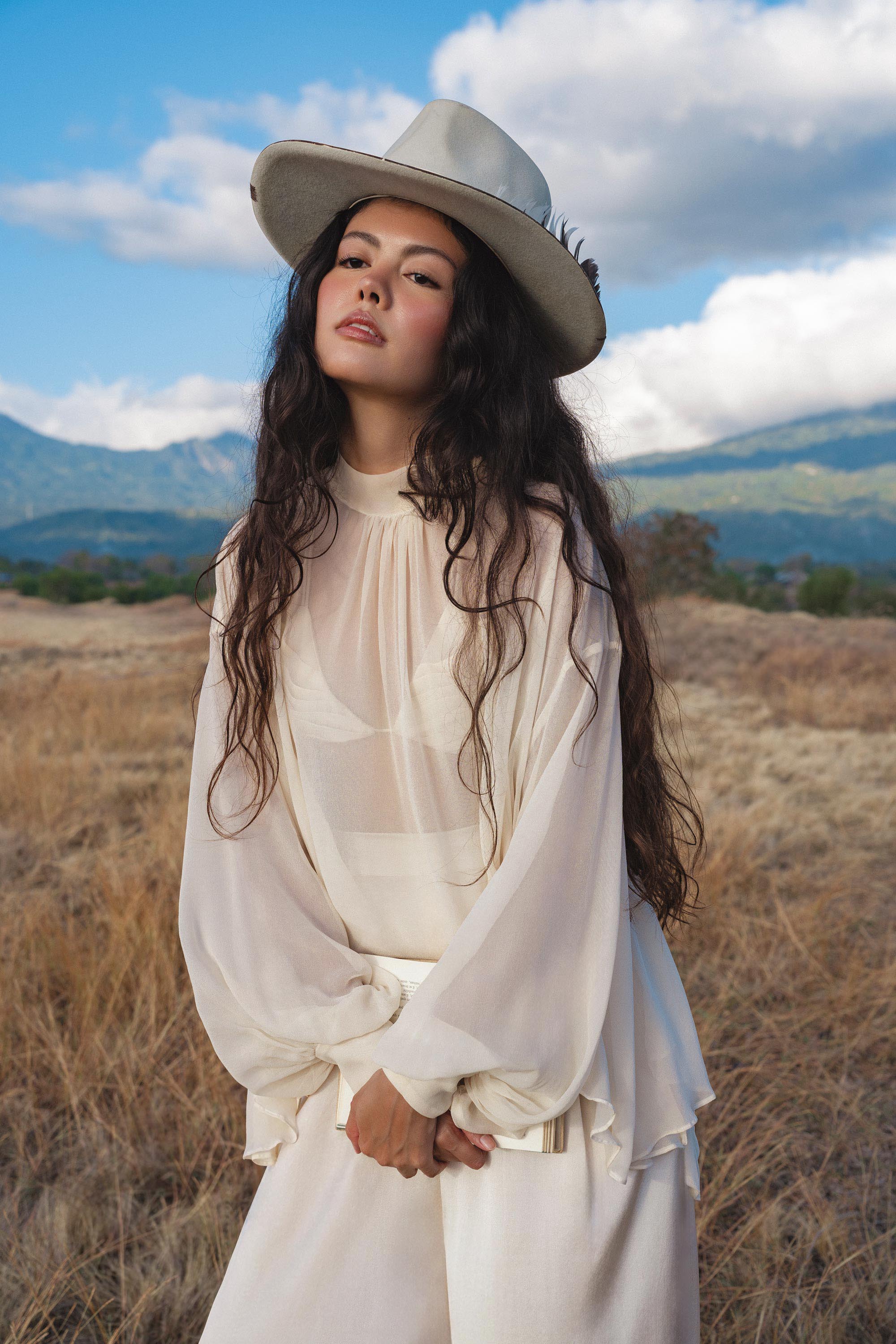 Maharani Blouse in Cream Colour – Pure Silk Chiffon Boho Top - AYA SW IDR