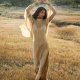 Maharani Blouse in Inka Gold Colour – Pure Silk Chiffon Boho Top - AYA SW IDR