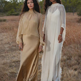 Maharani Blouse in Inka Gold Colour – Pure Silk Chiffon Boho Top - AYA SW IDR