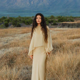 Maharani Blouse in Inka Gold Colour – Pure Silk Chiffon Boho Top - AYA SW IDR