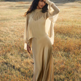 Maharani Blouse in Inka Gold Colour – Pure Silk Chiffon Boho Top - AYA SW IDR
