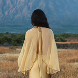 Maharani Blouse in Inka Gold Colour – Pure Silk Chiffon Boho Top - AYA SW IDR