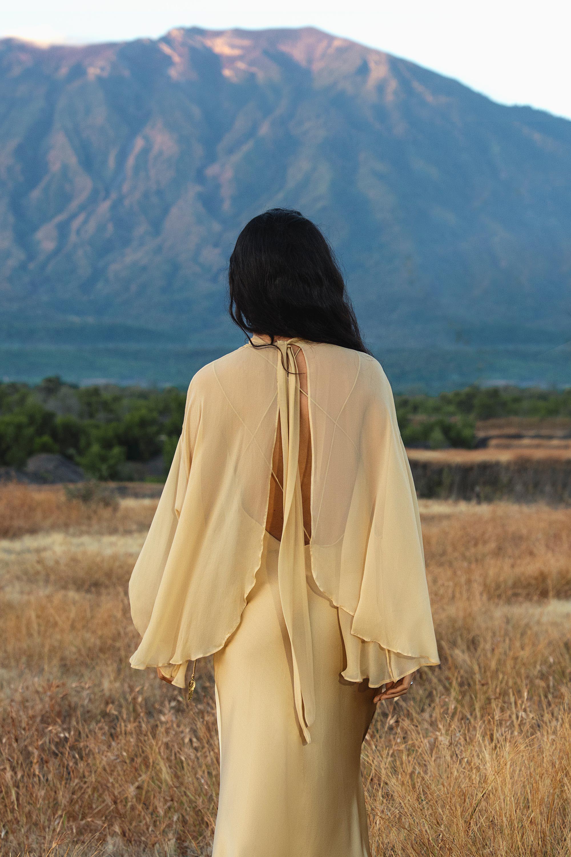 Maharani Blouse in Inka Gold Colour – Pure Silk Chiffon Boho Top - AYA SW IDR
