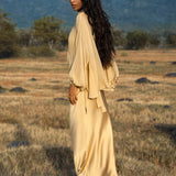 Maharani Blouse in Inka Gold Colour – Pure Silk Chiffon Boho Top - AYA SW IDR