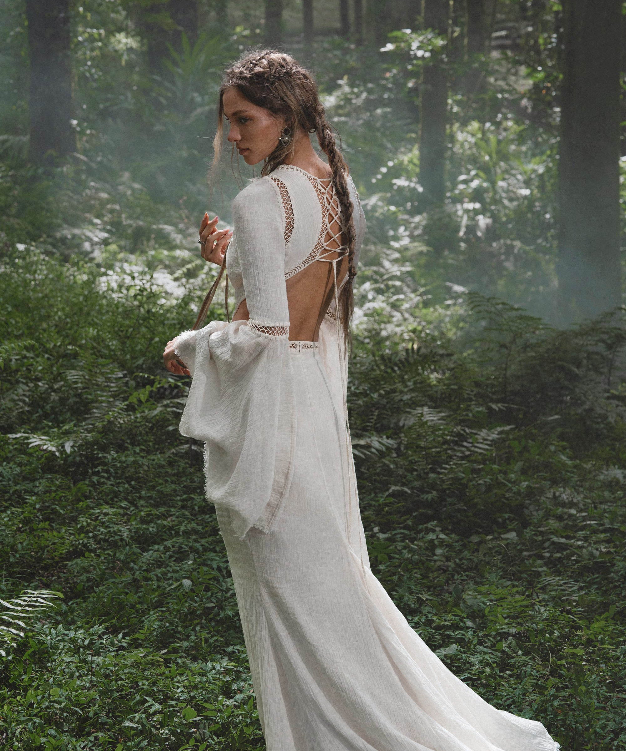 Mandara Dress in Ivory Colour – Organic Boho Wedding Dress - AYA SW IDR