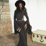 New Mandara Linen Maxi Dress Asphalt Grey , Long Sleeve Backless · Flowing Bohemian Silhouette - AYA SW IDR