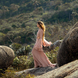 New Mandara Linen Maxi Dress Desert Rose Clay , Long Sleeve Backless · Flowing Bohemian Silhouette - AYA SW IDR