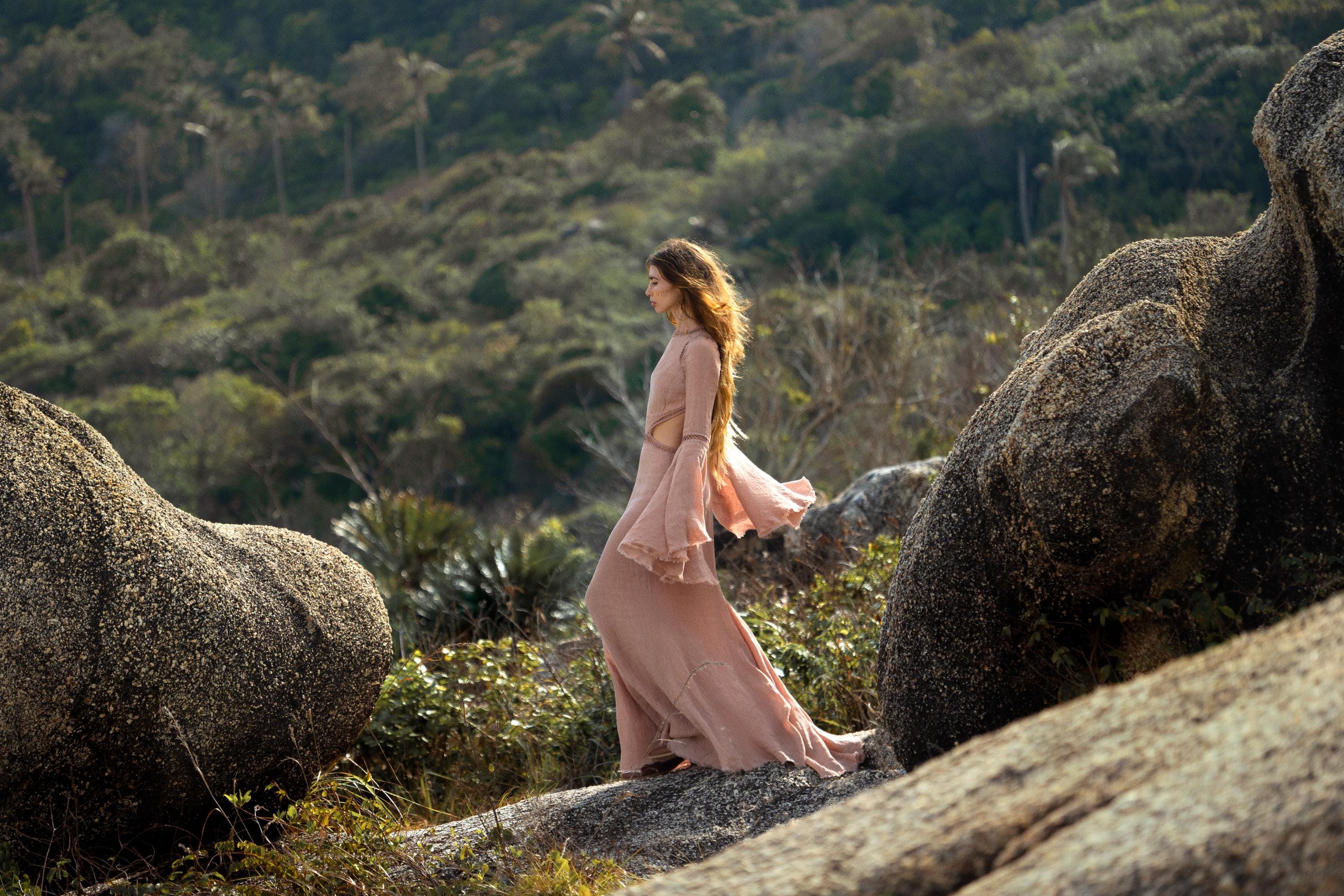 New Mandara Linen Maxi Dress Desert Rose Clay , Long Sleeve Backless · Flowing Bohemian Silhouette - AYA SW IDR