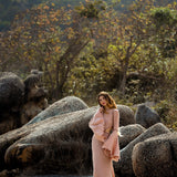 New Mandara Linen Maxi Dress Desert Rose Clay , Long Sleeve Backless · Flowing Bohemian Silhouette - AYA SW IDR
