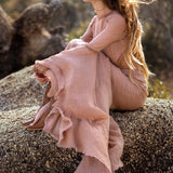 New Mandara Linen Maxi Dress Desert Rose Clay , Long Sleeve Backless · Flowing Bohemian Silhouette - AYA SW IDR