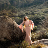 New Mandara Linen Maxi Dress Desert Rose Clay , Long Sleeve Backless · Flowing Bohemian Silhouette - AYA SW IDR