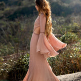 New Mandara Linen Maxi Dress Desert Rose Clay , Long Sleeve Backless · Flowing Bohemian Silhouette - AYA SW IDR