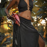 Black Boho Crop Top Bohemian Top with Handmade Knots by AYA Sacred Wear