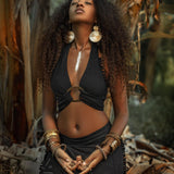 Black Boho Crop Top Bohemian Top with Handmade Knots by AYA Sacred Wear