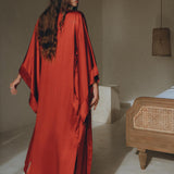 Wine Red Silk Boho Kimono Cover, Wide Sleeve Bohemian Kaftan Cardigan - AYA Sacred Wear