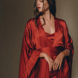 Wine Red Silk Boho Kimono Cover, Wide Sleeve Bohemian Kaftan Cardigan - AYA Sacred Wear