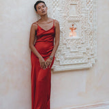 Wine Red Silk Slip Dress, Open Back Silk Dress, Evening Bohemian Dress - AYA Sacred Wear