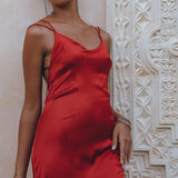 Wine Red Silk Slip Dress, Open Back Silk Dress, Evening Bohemian Dress - AYA Sacred Wear