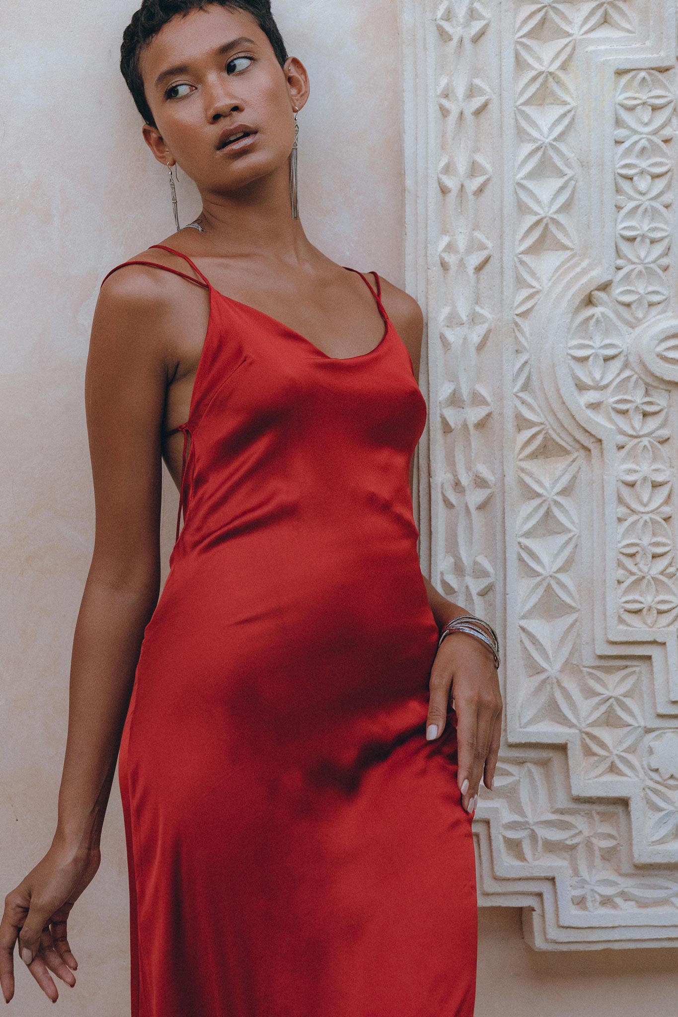 Wine Red Silk Slip Dress, Open Back Silk Dress, Evening Bohemian Dress - AYA Sacred Wear