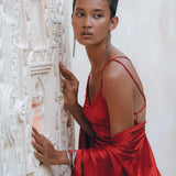 Wine Red Silk Slip Dress, Open Back Silk Dress, Evening Bohemian Dress - AYA Sacred Wear