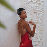 Wine Red Silk Slip Dress, Open Back Silk Dress, Evening Bohemian Dress - AYA Sacred Wear