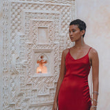 Wine Red Silk Slip Dress, Open Back Silk Dress, Evening Bohemian Dress - AYA Sacred Wear