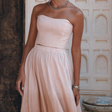 Boho Corset and Skirt for Women, Baby Pink Bustier Top and Maxi Skirt - AYA Sacred Wear