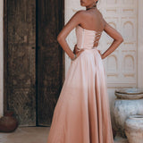 Boho Corset and Skirt for Women, Baby Pink Bustier Top and Maxi Skirt - AYA Sacred Wear