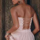 Boho Corset and Skirt for Women, Baby Pink Bustier Top and Maxi Skirt - AYA Sacred Wear