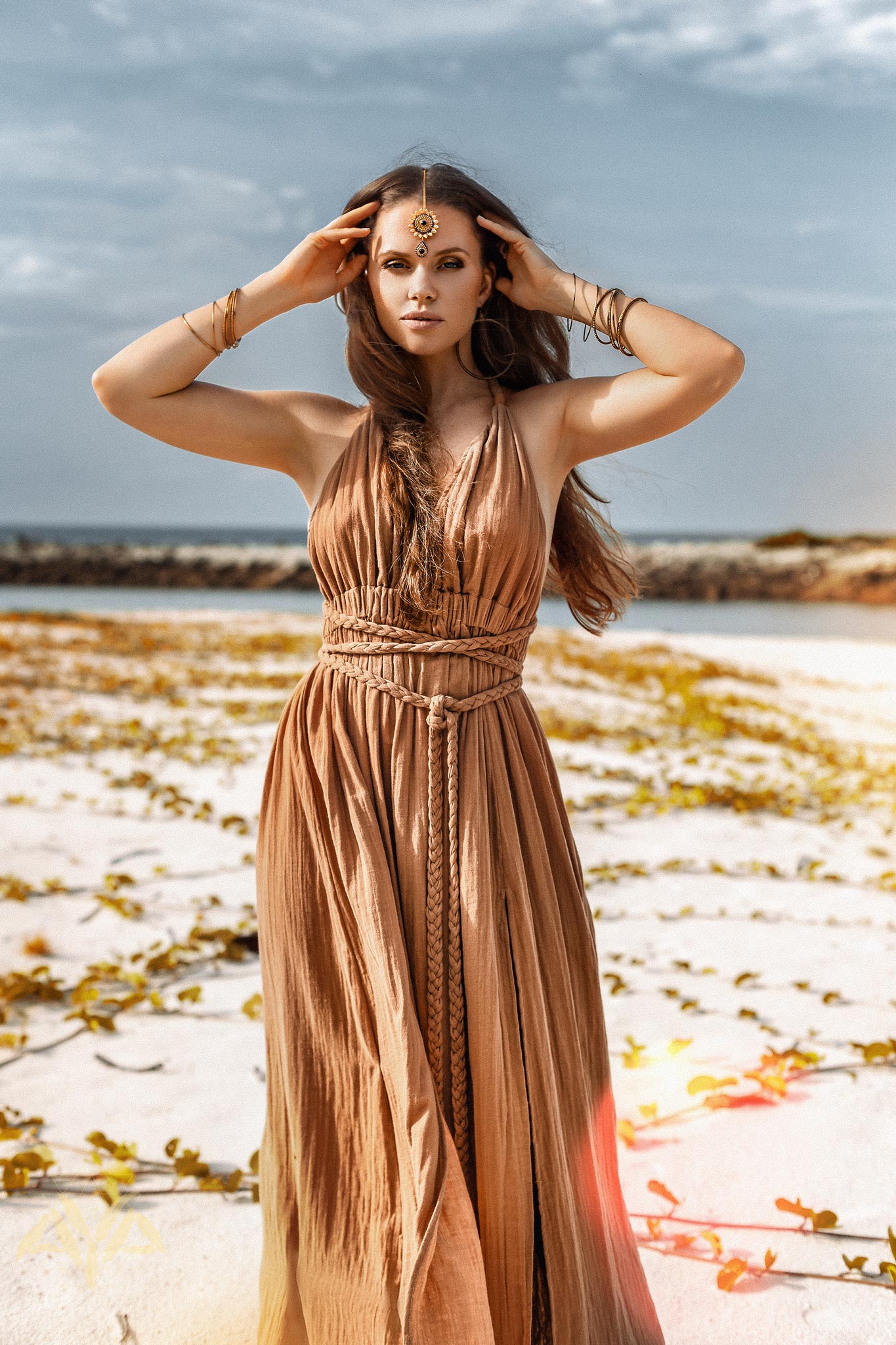 Ochre Greek Goddess Dress - AYA SW IDR