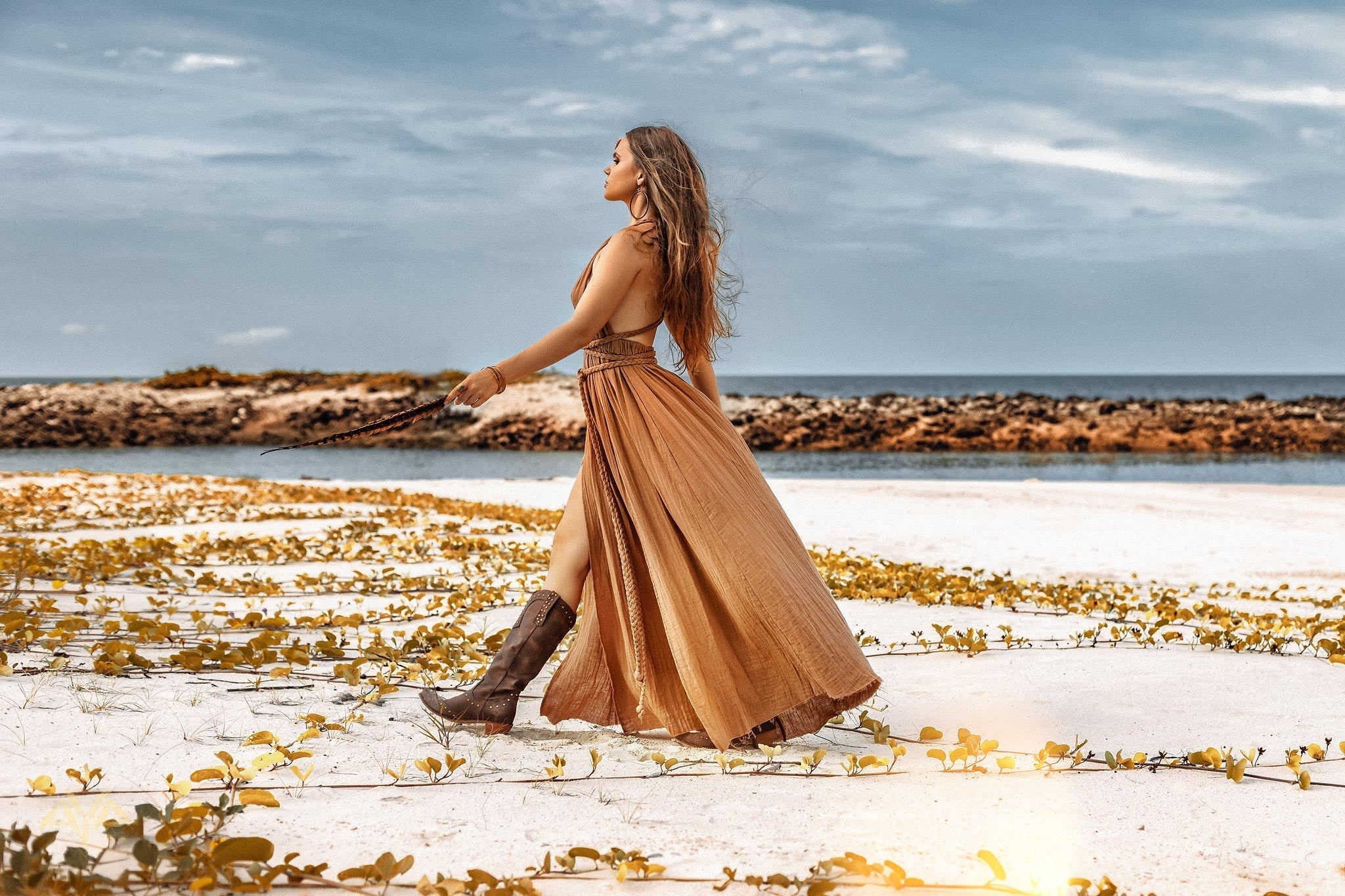 Ochre Greek Goddess Dress - AYA SW IDR