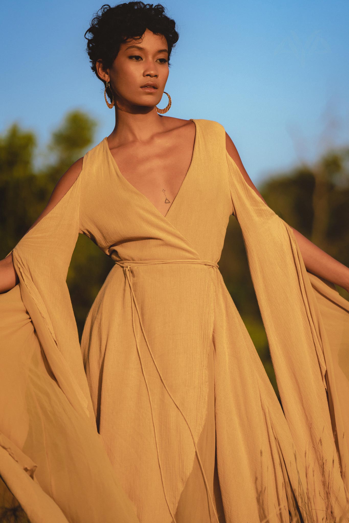 Ochre Makosh Goddess Dress • Fairy Wings Dress • Light Cotton Formal Dress - AYA SW IDR
