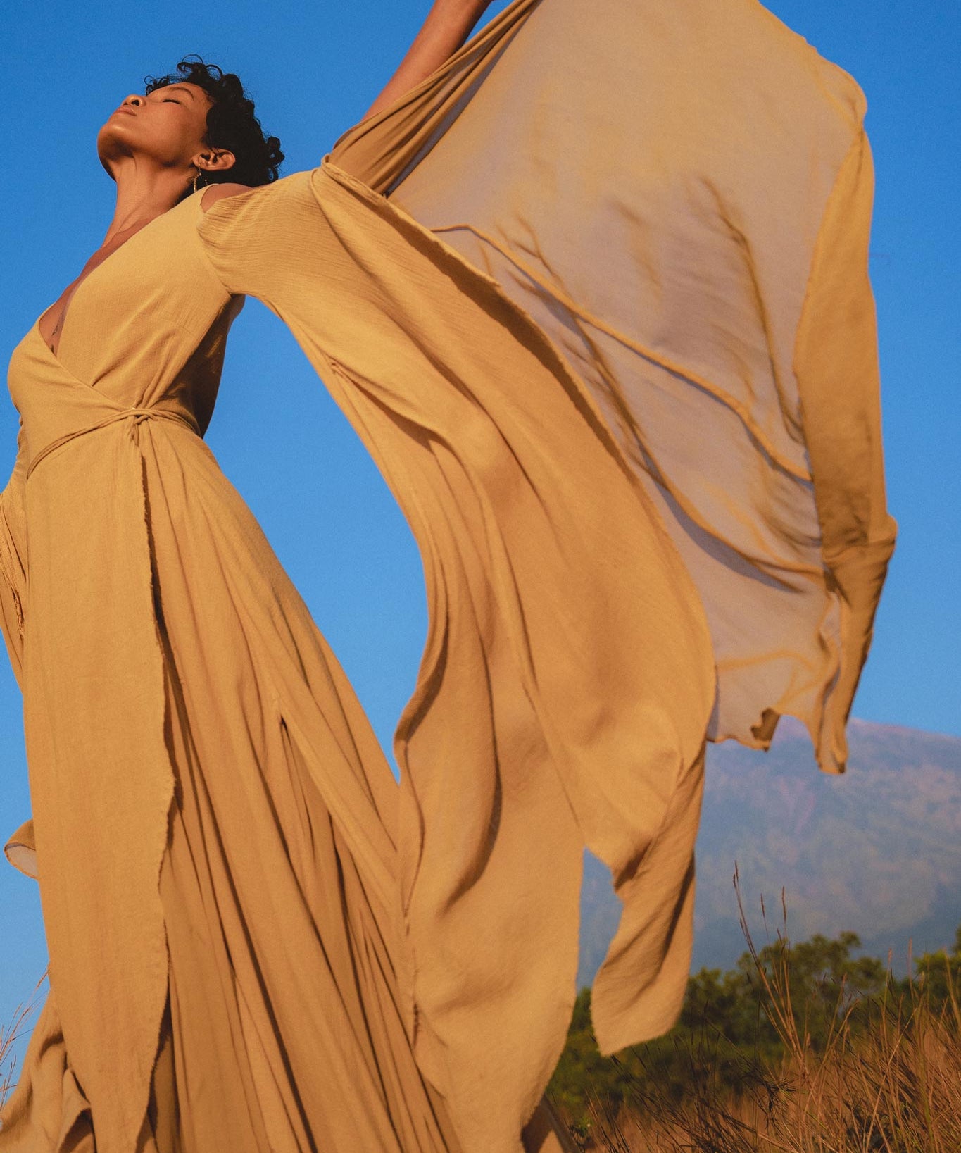 Ochre Makosh Goddess Dress • Fairy Wings Dress • Light Cotton Formal Dress - AYA SW IDR