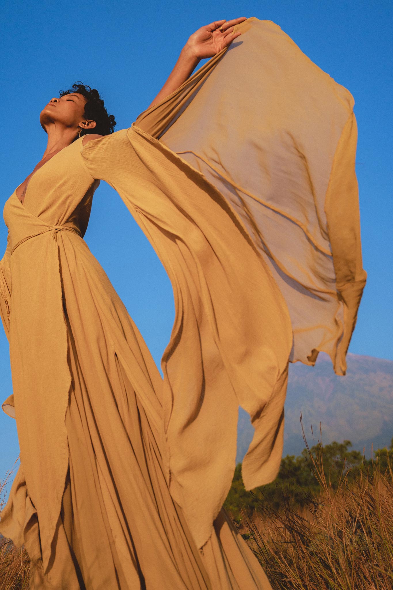 Ochre Makosh Goddess Dress • Fairy Wings Dress • Light Cotton Formal Dress - AYA SW IDR