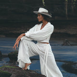 Off White Adjustable Pants • Casual Wide Boot Trousers • Cocktail Summer Pants - AYA SW IDR