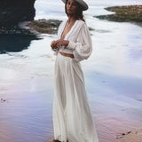 Off White Adjustable Pants • Casual Wide Boot Trousers • Cocktail Summer Pants - AYA SW IDR