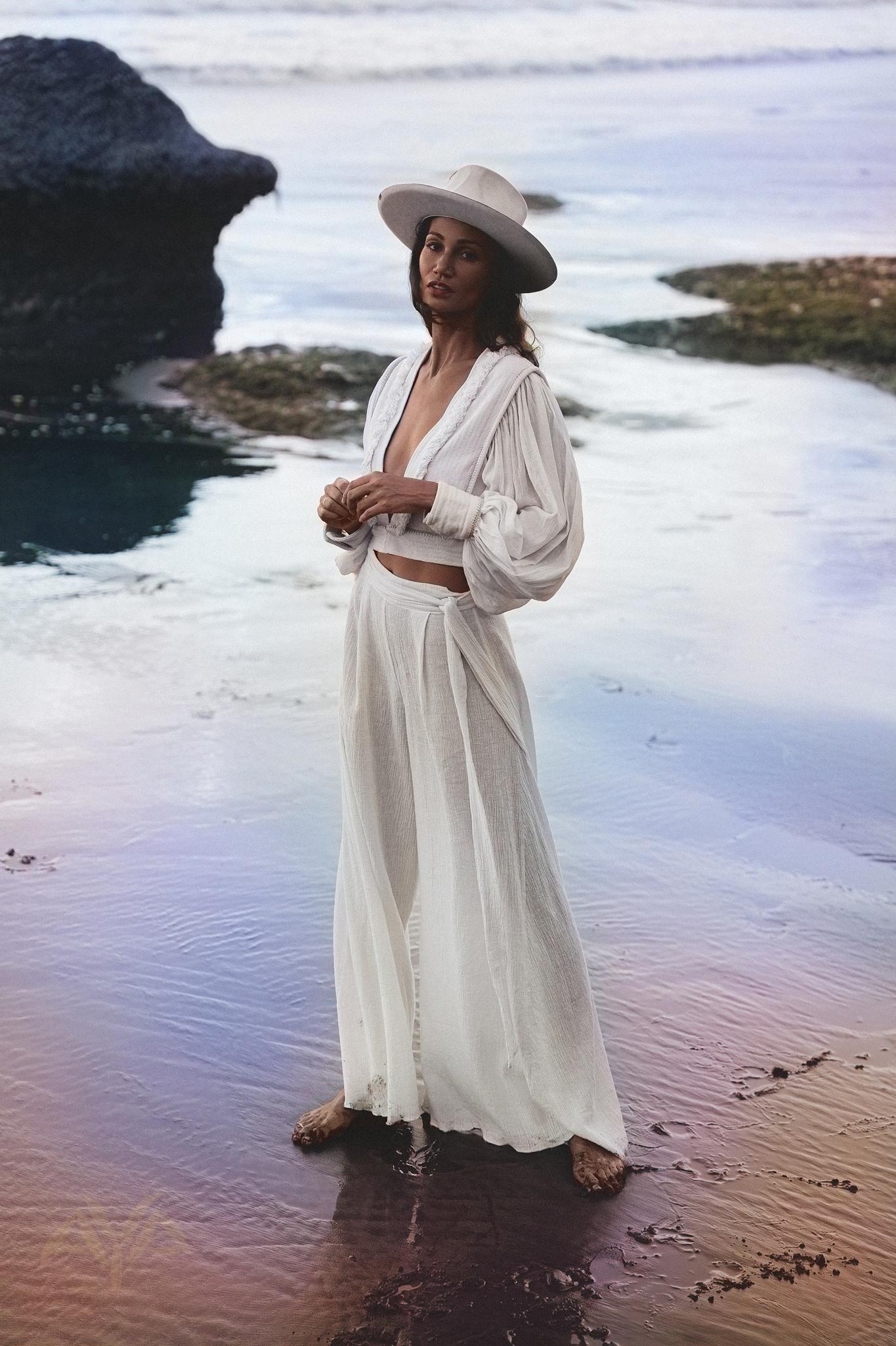 Off White Adjustable Pants • Casual Wide Boot Trousers • Cocktail Summer Pants - AYA SW IDR