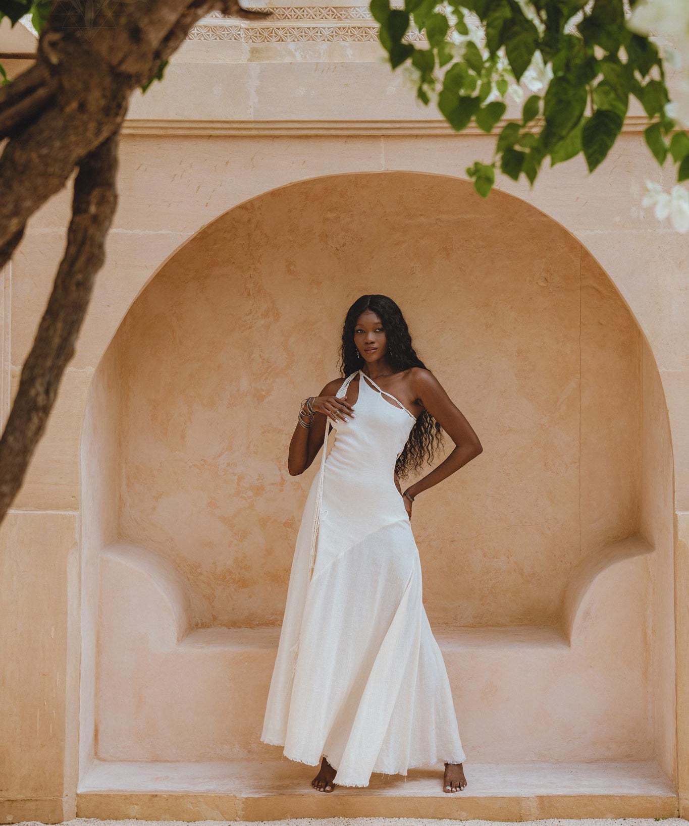 Off White Aisha Dress • Open Side Dress • Macrame Toga Dress • One Shoulder Maxi Dress - AYA SW IDR