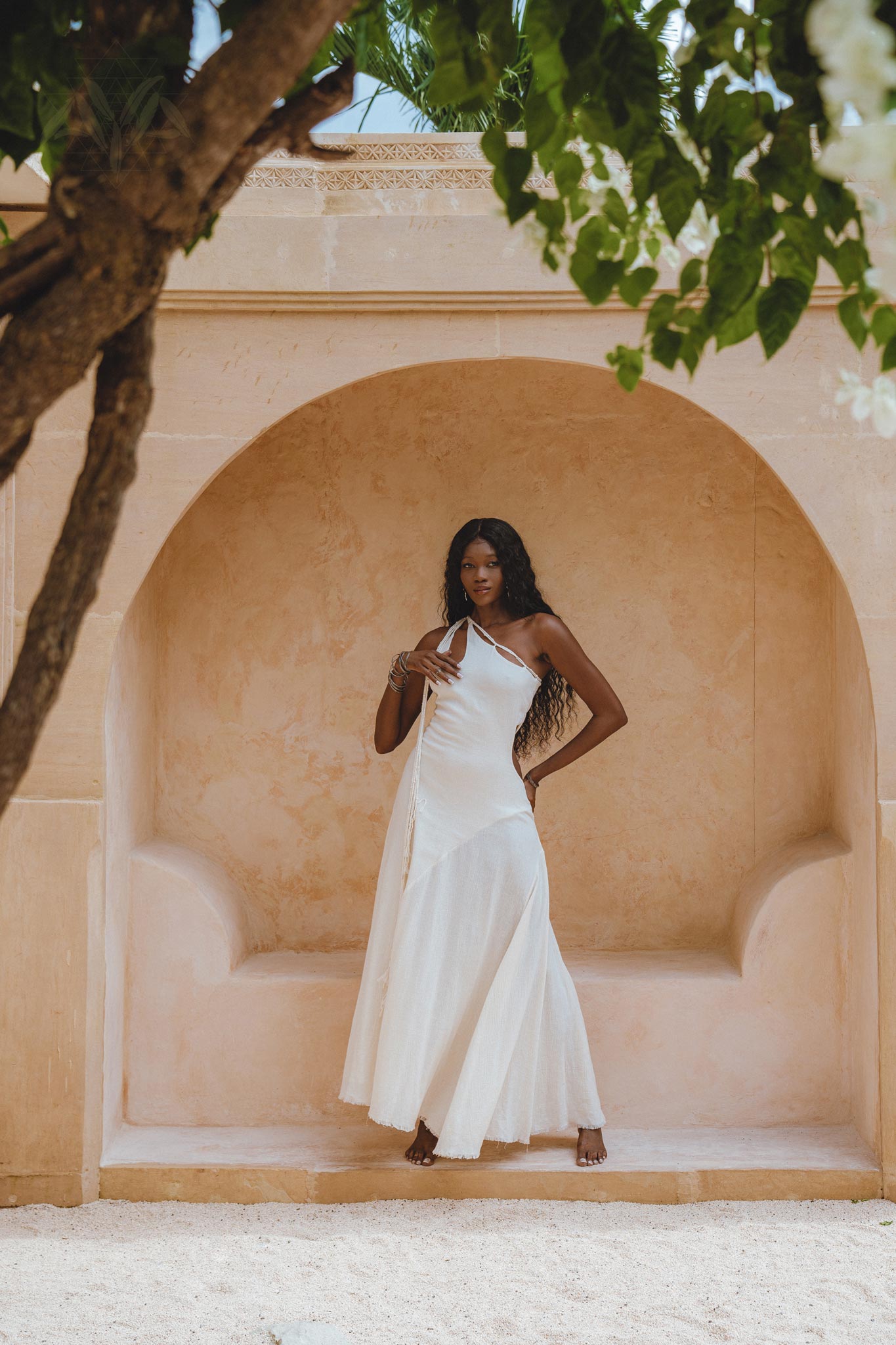 Off White Aisha Dress • Open Side Dress • Macrame Toga Dress • One Shoulder Maxi Dress - AYA SW IDR