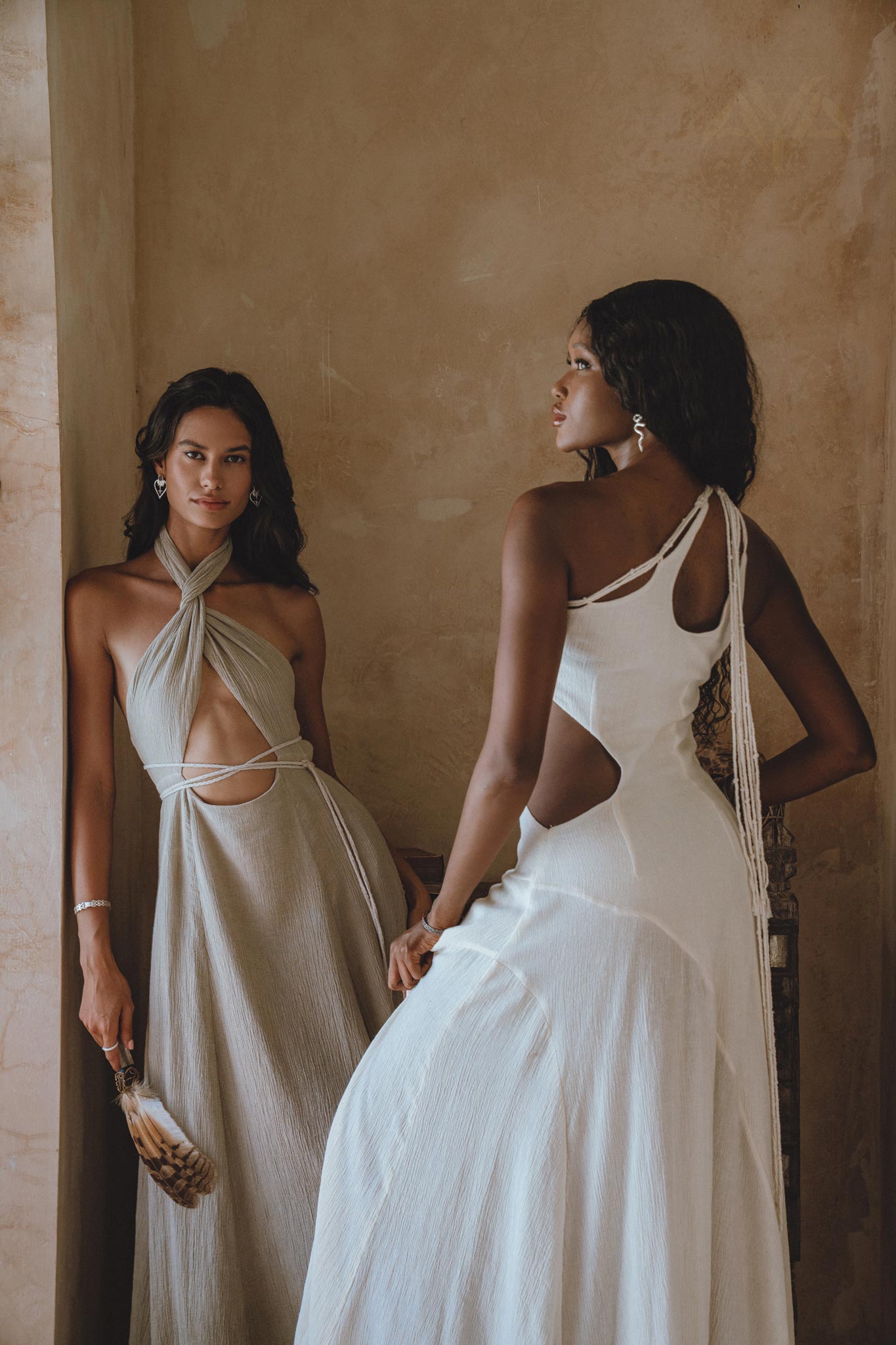 Off White Aisha Dress • Open Side Dress • Macrame Toga Dress • One Shoulder Maxi Dress - AYA SW IDR