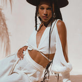 Off - White Ambrosia Set Top and Pants • Organic Boho Top & Trousers for Women - AYA SW IDR