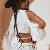 Off - White Ambrosia Set Top and Pants • Organic Boho Top & Trousers for Women - AYA SW IDR