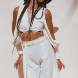 Off - White Ambrosia Set Top and Pants • Organic Boho Top & Trousers for Women - AYA SW IDR