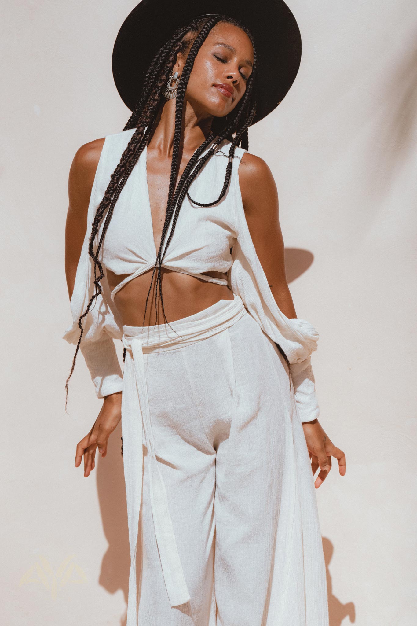 Off - White Ambrosia Set Top and Pants • Organic Boho Top & Trousers for Women - AYA SW IDR