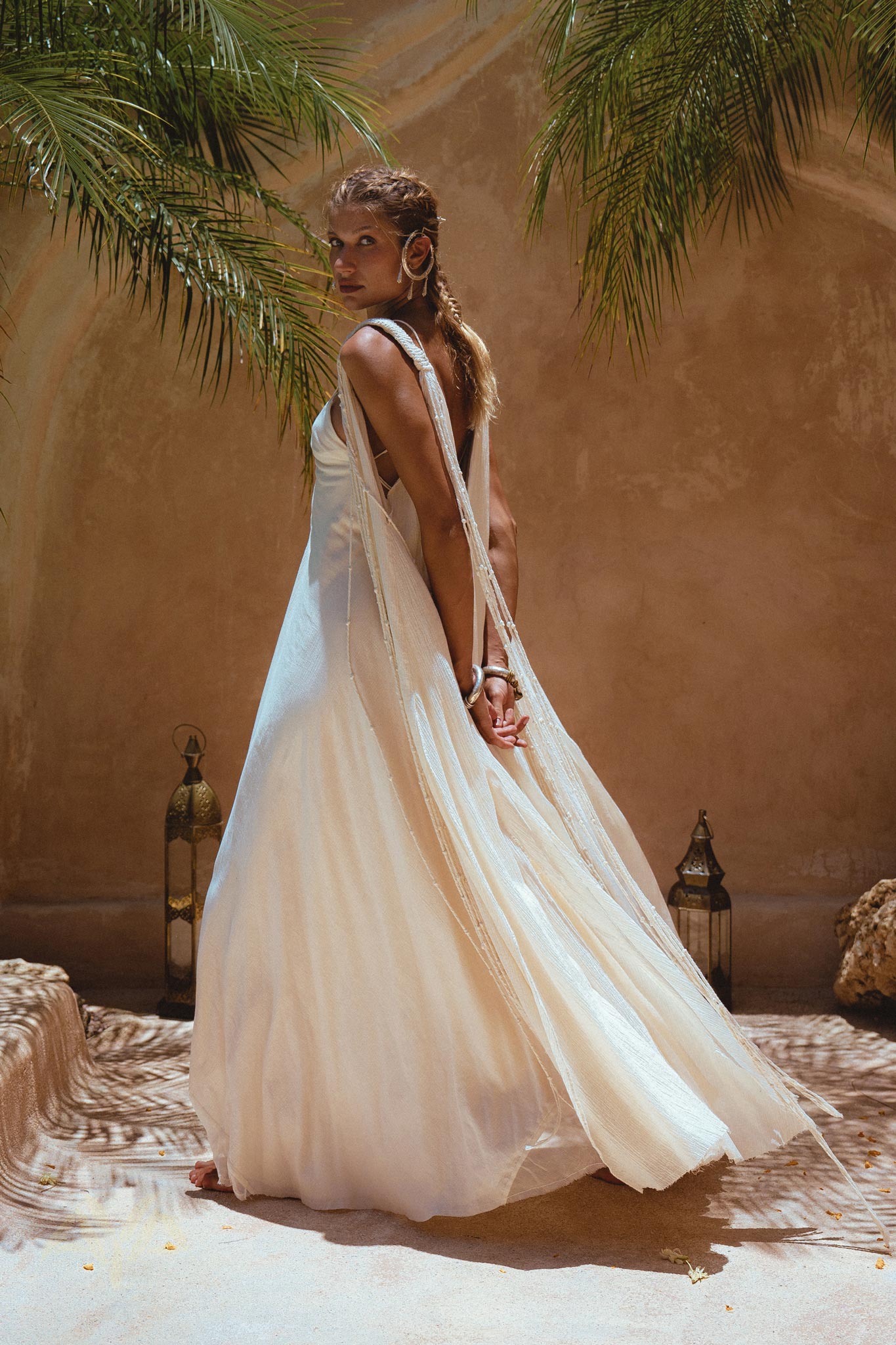 Off White Athena Cape • Bohemian Macrame Robe for Women • Boho Braided Cape Dress - AYA SW IDR
