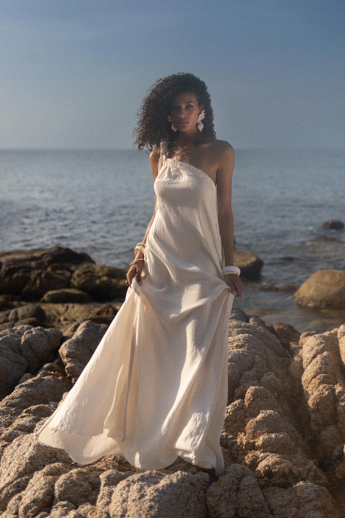 Off - White Aurora Greek Goddess Dress • Greek Gown Toga Dress • Asymmetrical One Shoulder Dress - AYA SW IDR